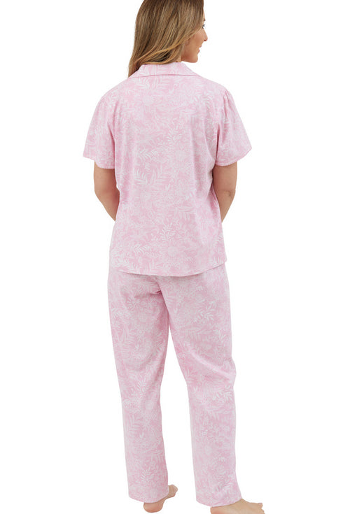 Marlon Linear Floral Pure Cotton Jersey Short Sleeved Revere Pyjama MA44306